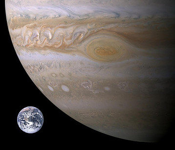 Mock-up picture of Jupiter's Size Compared To Earth