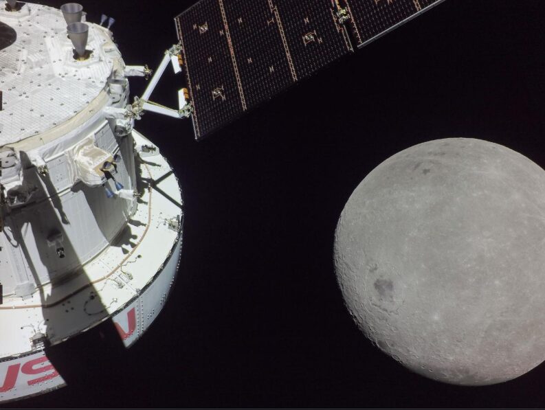 The Artemis lunar observation Orion spacecraft approaching the Moon
