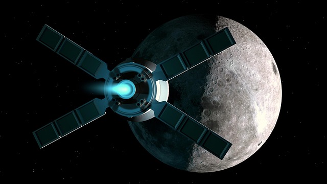Artists Impression of the Orion Spacecraft approaching the Moon.