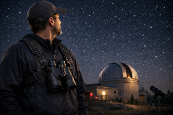 astronomer with binocular harness