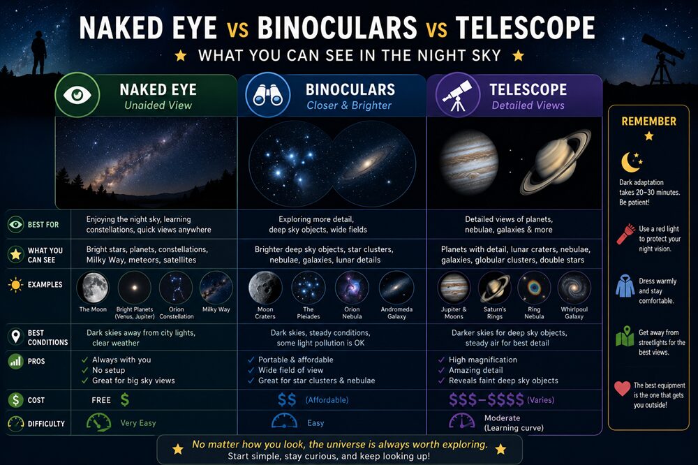 graphic showing what you can see in the night sky